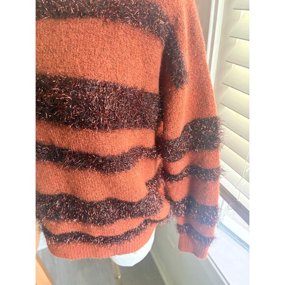 Madewell Metallic Tinsel Stripe Crewneck Sweater Womens XS Copper Holiday Party - Picture 7 of 11